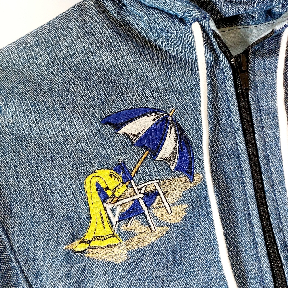 Herringbone Chambray Spring Beach Jacket & Matching‎ Headscarf Granny XL